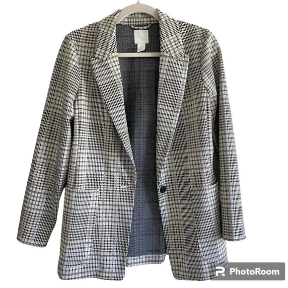 H&M Plaid Blazer and Stretchy Wide Leg High Rise Pants Set Size S/4 - Picture 3 of 13